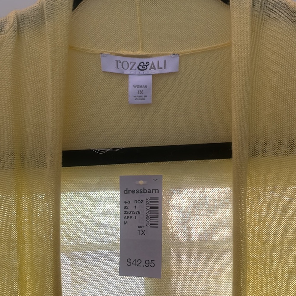 NWT Roz & Ali Beautiful Lemon Yellow Light Duster Sweater 1X - Picture 2 of 3